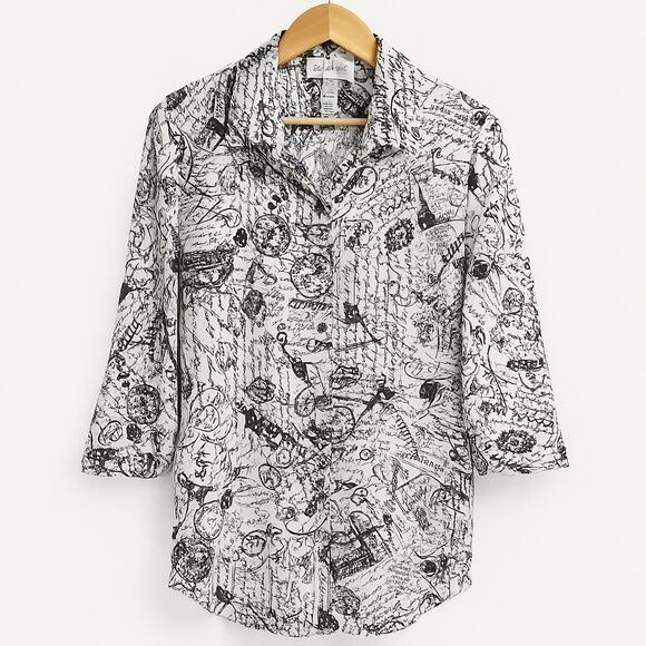 Joseph Ribkoff City Print Button Up Shirt Black & White Sz 8 Style 222173 - Picture 1 of 7